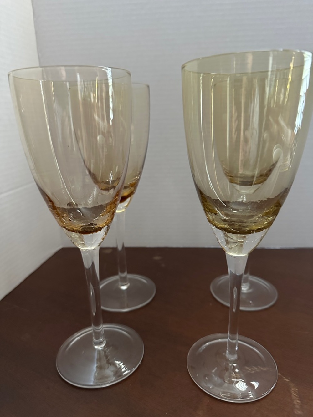 Elegant Vintage Amber-Tinted Crackle Glass Wine - Set of 4